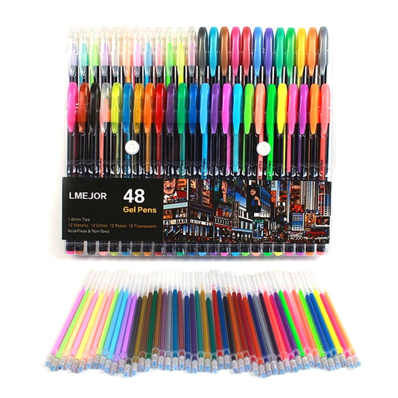 48 Color Watercolor Rollerball Gel Pens Fine Point Stationery Sketch Drawing Set