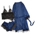 thumbnail image 2 of Ropa de dormir sexy para mujerconjunto de pijama con pantalón corto y top de encaje de seda (azul XL) Ehuebsd Para estrenar, 2 of 9