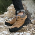 thumbnail image 6 of Mens Hiking Snow Boots Padded Warm Cotton Shoes Non-slip Lightweight Sneakers Waterproof Fur Lined Bare Boots Brown 8.5 UK, 6 of 7