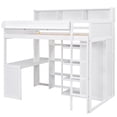 thumbnail image 4 of Twin Size Multifunctional High Loft Bed with Multiple Storage Shelves and Wardrobe, Sturdy Wooden Loftbed Frame with Ladder & Safety Guardrail for Teens Bedroom, Space Saving, 4 of 9