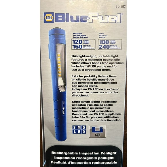 NAPA BlueFuel Pocket Flashlight Rechargeable Detection LED New