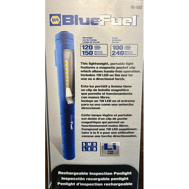 NAPA BlueFuel Pocket Flashlight Rechargeable Detection LED New