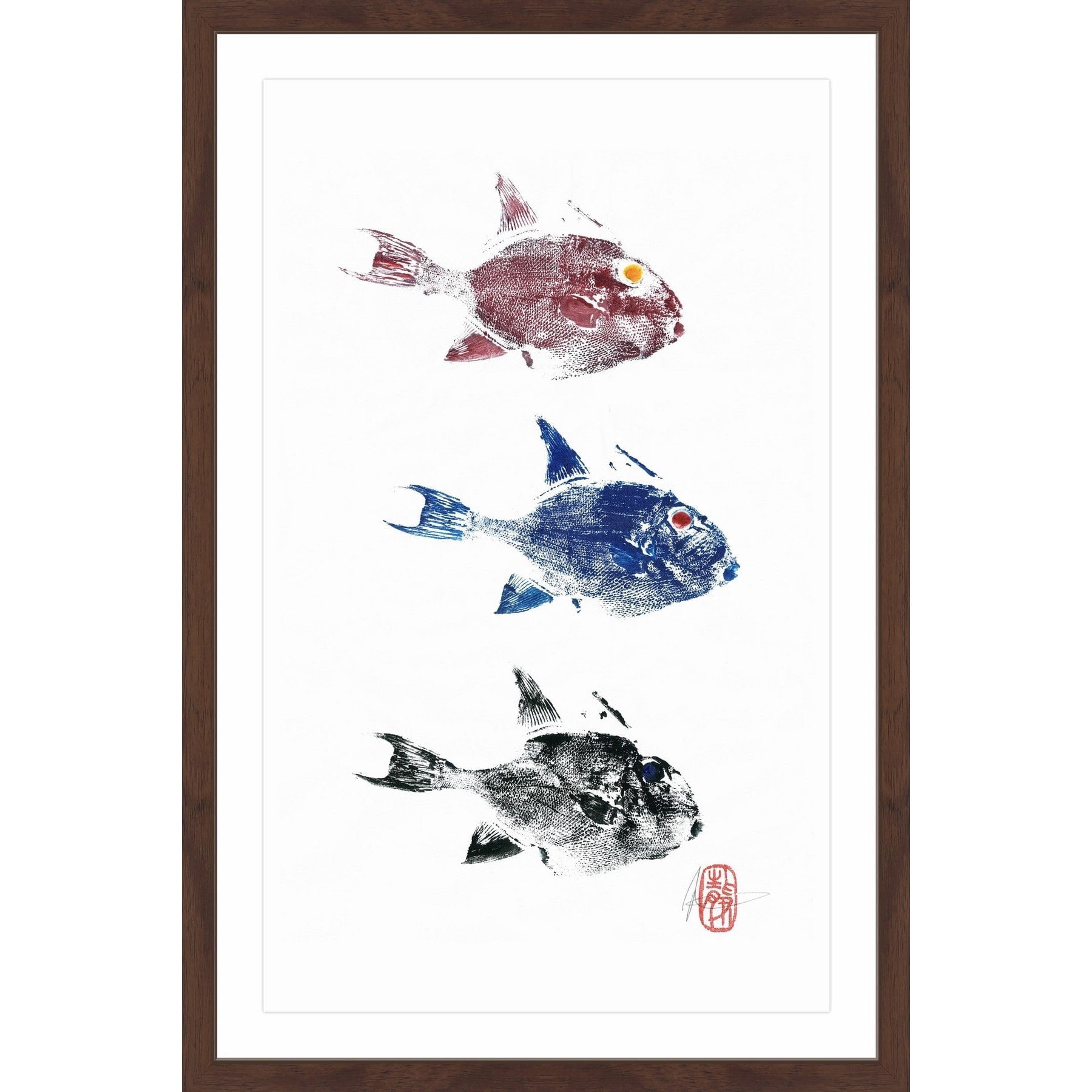 "3 Trigger Fish" Framed Painting Print
