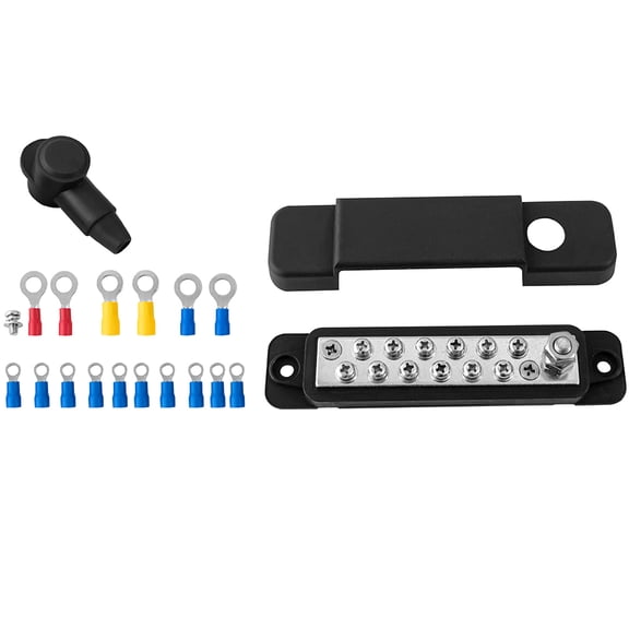 Black 12 Way Bus Bar Power Distribution 12V 150A Rated Terminal Block 1Set New