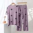 thumbnail image 4 of Jamicy Womens Lounge Set 2026 Summer Comfy 2 Piece Outfits Oversized Crew Neck Short Sleeve Tops & Wide Leg Pant Matching Sets Clothing, 4 of 5