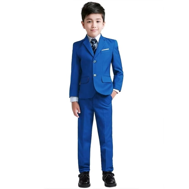 Traje YuanLu para niños pequeños, esmoquin ajustado, azul real, talla 12