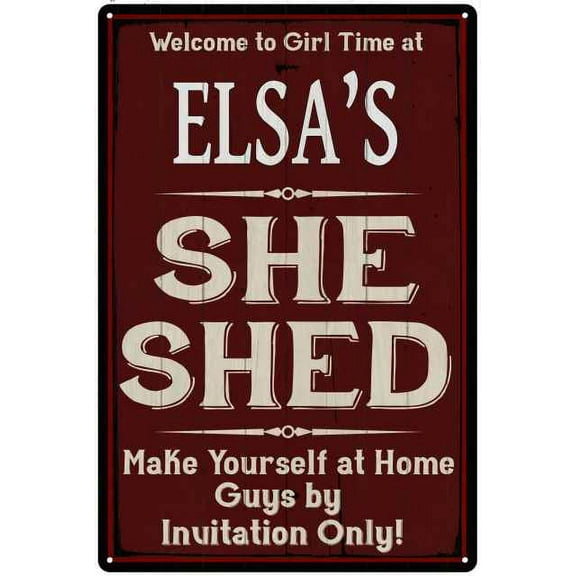 ELSA'S She Shed Red Sign Lady Cave 8 x 12 High Gloss Metal 208120088480