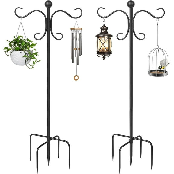 2 Pack 76 Inch Adjustable Double Shepherds Hooks for Outdoor Heavy Duty, Two Sided Garden Bird Feeder Pole for Hanging Plant Baskets, Solar Lights, Weddings Decor
