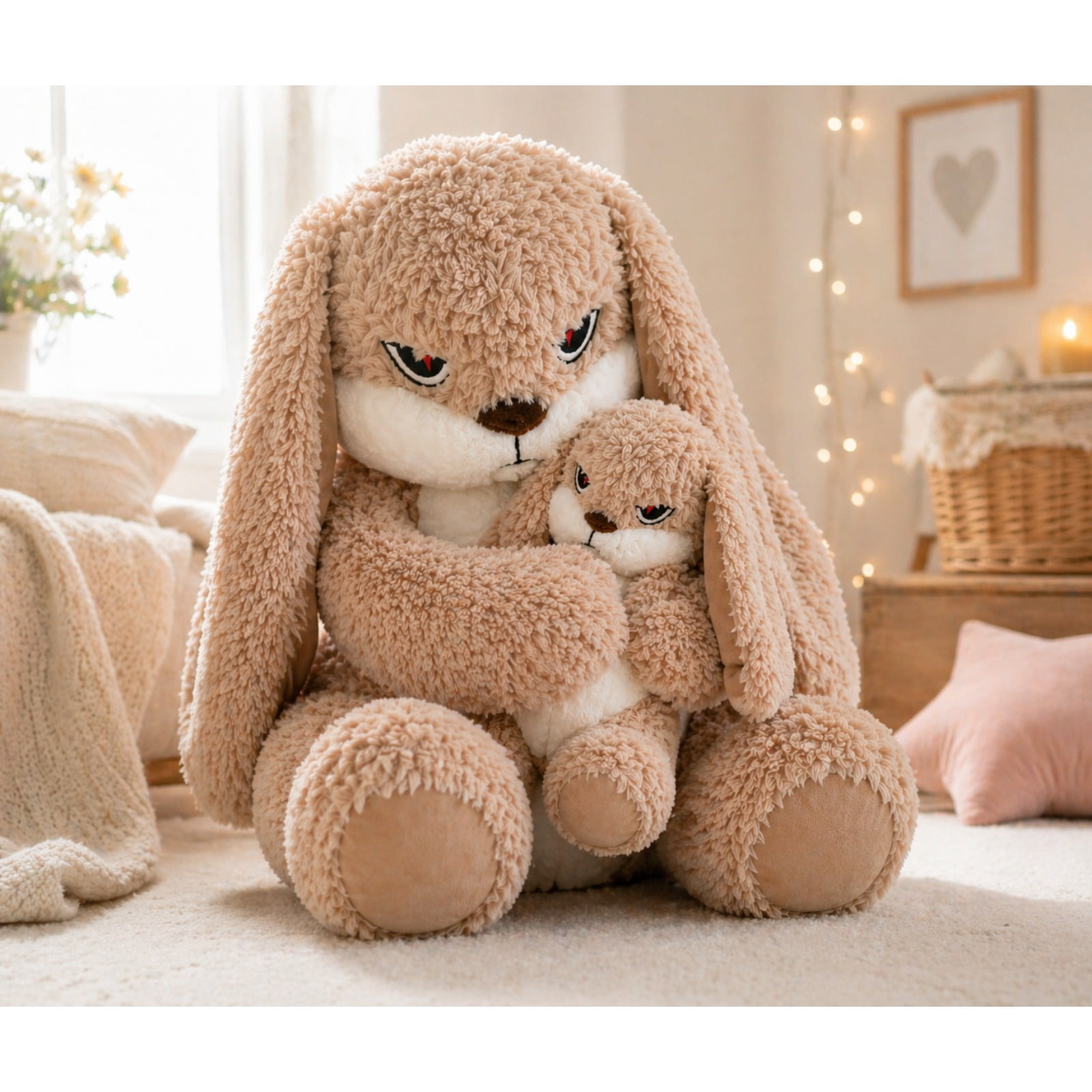 Bunny Plush Set Soft Stuffed Rabbit Toy 2 Size Combo Cozy Gift Cute Home Decor