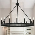 thumbnail image 2 of ACROMA  15-light Farmhouse Large Wagon Wheel Candle Chandelier with UL Certified - D40'' * H130'' Black Matte Adjustable Painted, 2 of 5