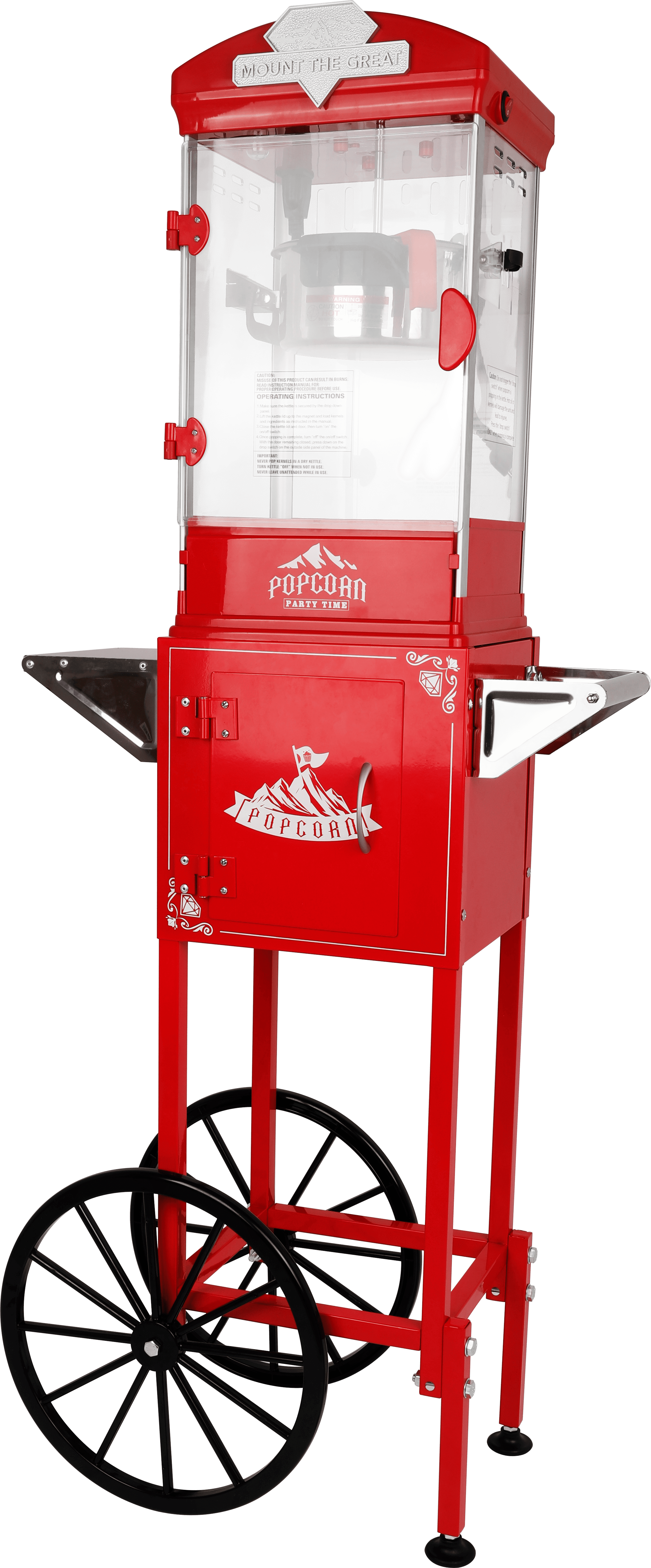 Popcorn Machine with Cart, Wheels & 10 Oz Kettle Popcorn Maker Measuring 3 plastic spoon Home Theater Popcorn Machine, Red
