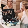 thumbnail image 7 of Large Travel Artist Makeup Bag With Adjustable Dividers &12 Brush Slots Portable Cosmetic Organizer Green&beige Tartan Pattern, 7 of 7
