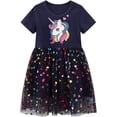 thumbnail image 2 of Vestidos para niñas pequeñas, tutú floral de unicornio, tul, vestido informal de verano, vestido de algodón de manga corta con dibujos animados, 2 of 5