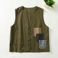 thumbnail image 2 of Womens Vests Plus Size Denim Linen Waistcoat Trend Casual Denim Sleeveless Cardigan(Army Green XL), 2 of 6