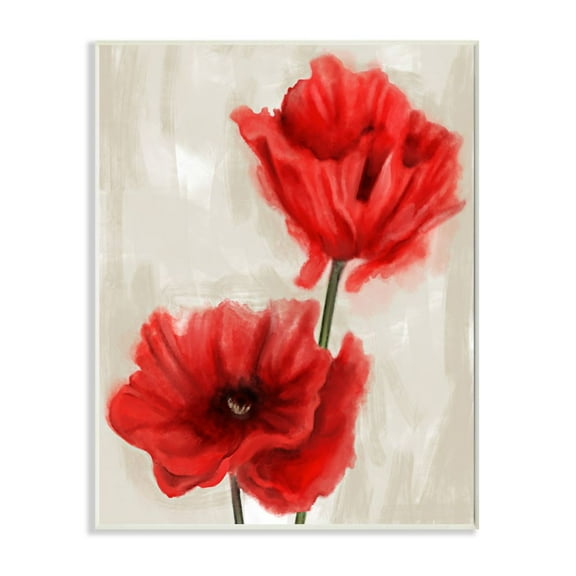 Stupell Industries Soft Petal Poppies Red Beige Floral Painting Wall Plaque Design by Daphne Polselli