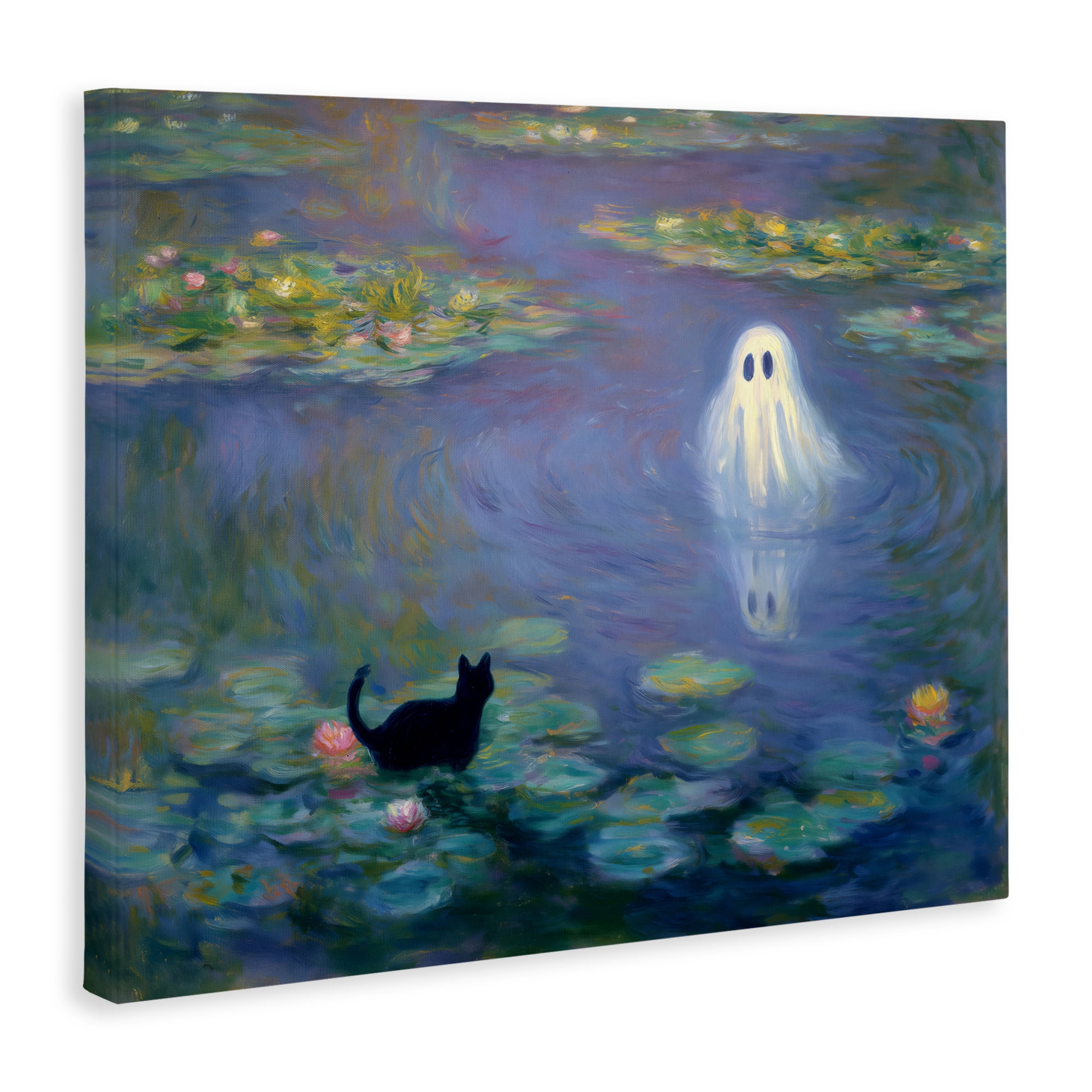 Water Lilies with Ghost & Kitty Canvas Wall Art, design by Arlington Prints