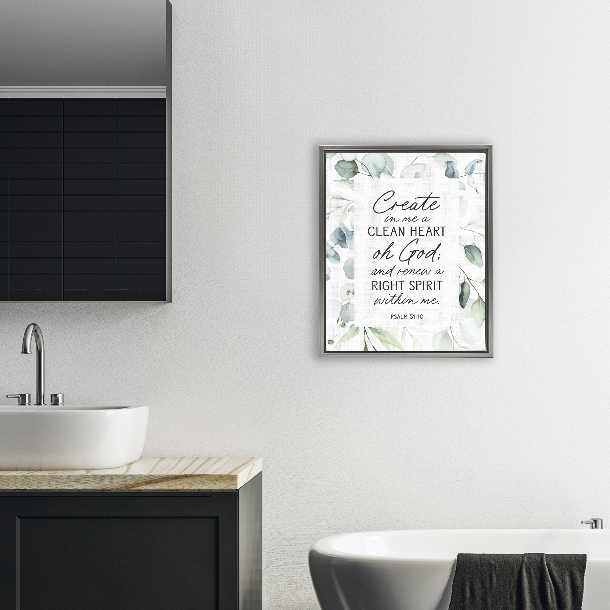 Clean Heart & Right Spirit Gray Framed Floater Canvas Wall Art, design by Lettered and Lined