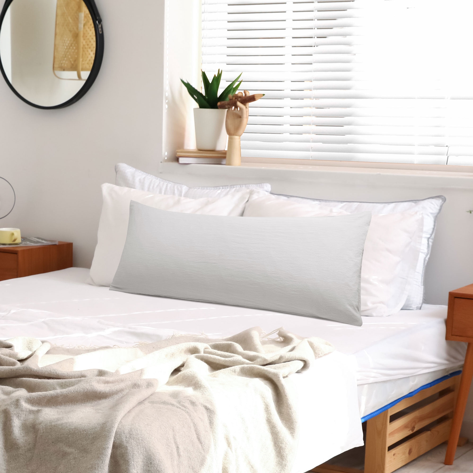 Unique Bargains Envelope Closure Washed Microfiber Body Pillowcases Light Gray 20"x54"