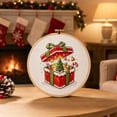 thumbnail image 4 of Christmas Cross Stitch Kit Gift Box Present with Tree Candy Cane Embroidery Pattern Round Hoop, 9.5 Inch Pre-Printed Canvas DIY Holiday Wall Decor for Adults, 4 of 5