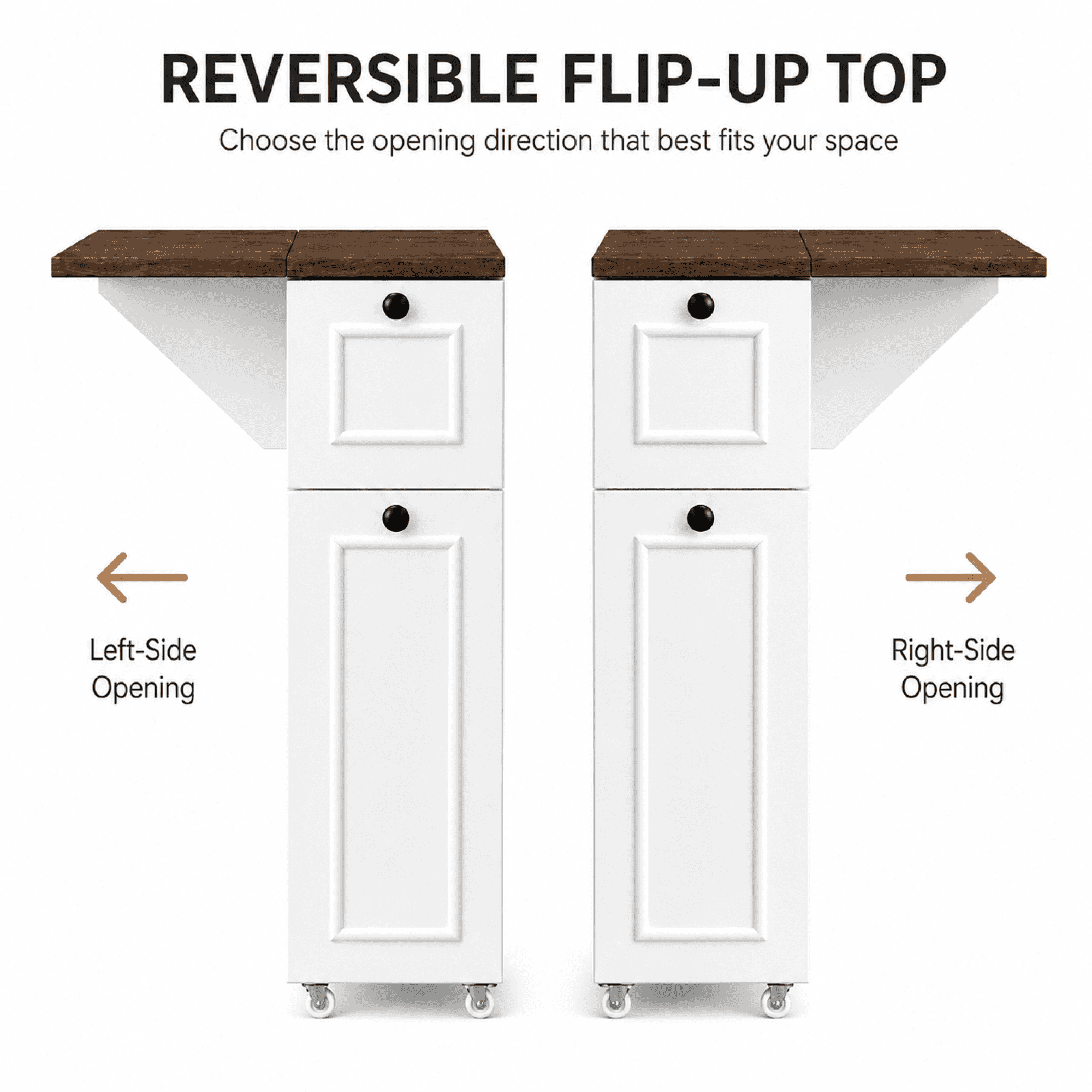 HOQBN Flip-Top Narrow Bathroom Storage Cabinet with Rolling Wheels,Slim Side Table Bathroom Organize Cabinet for Small Spaces,White