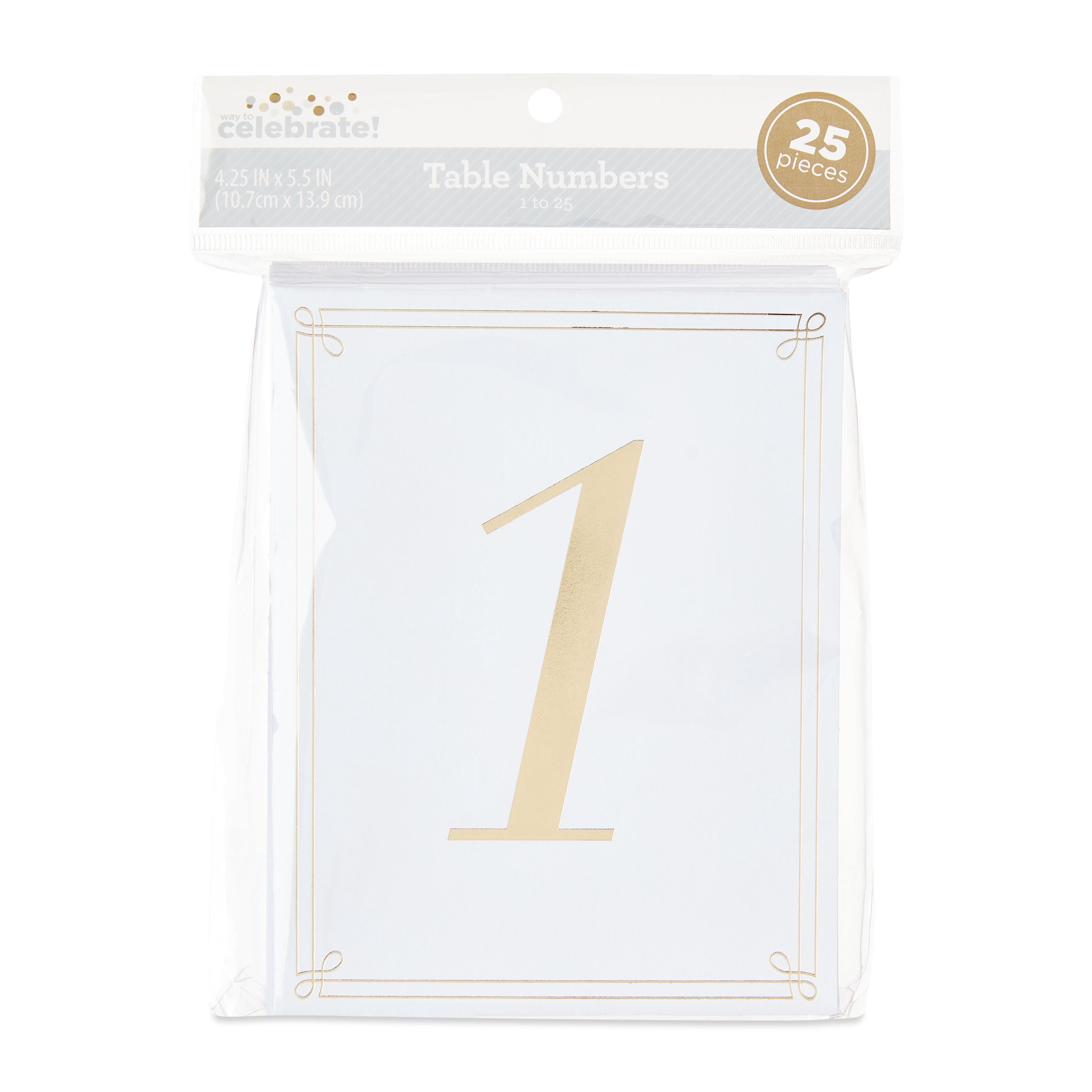 White with Gold Foil Wedding Table Numbers, 4.25" x 5.5", 25 Pieces, by Way To Celebrate