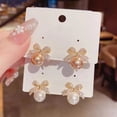 thumbnail image 3 of Exquisitos pendientes de perlas con lazo de diamantes de estilo japonés y coreano para mujer, pendientes de aguja de plata modernos y sencillos., 3 of 6