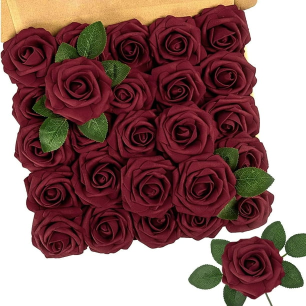 Flores artificiales N&T NIETING Espuma rosa de color rojo oscuro x25