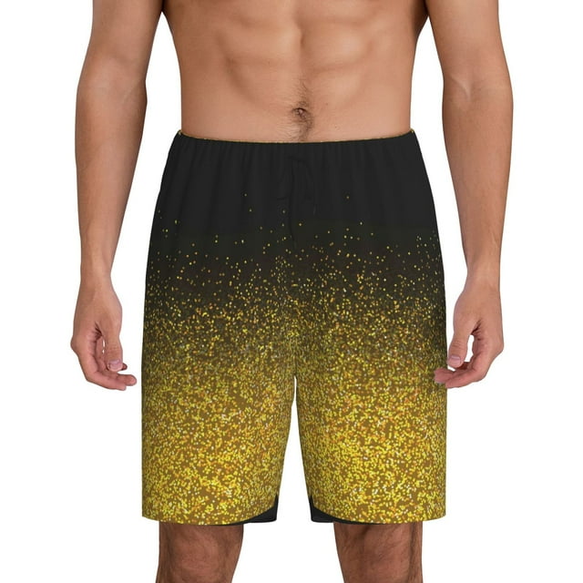 Fotbe Gold Glitter Gradient Pantalones Cortos de Pijama para Hombre, Ropa de Dormir, Pantalones de Pijama Cortos para Hombre-Small