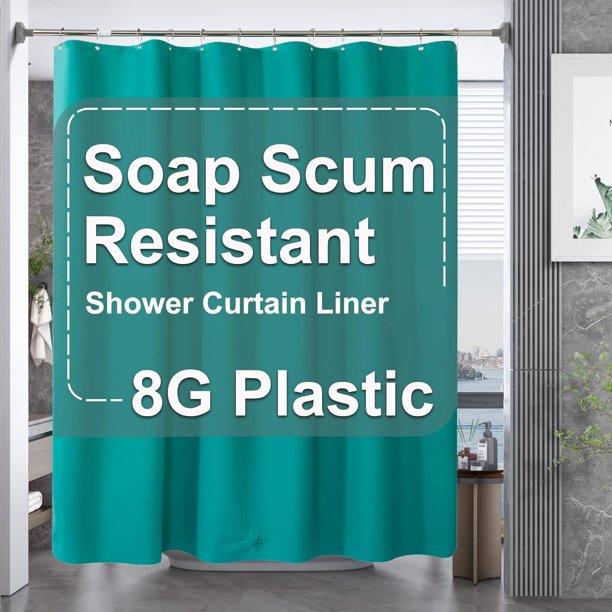 AmazerBath Cortina de ducha de plástico, 71.7 x 78.0 in, PEVA resistente, cortina de ducha transparente, resistente al agua, gruesa, cortina de baño con 3 grandes piedras transparentes ponderadas y 12