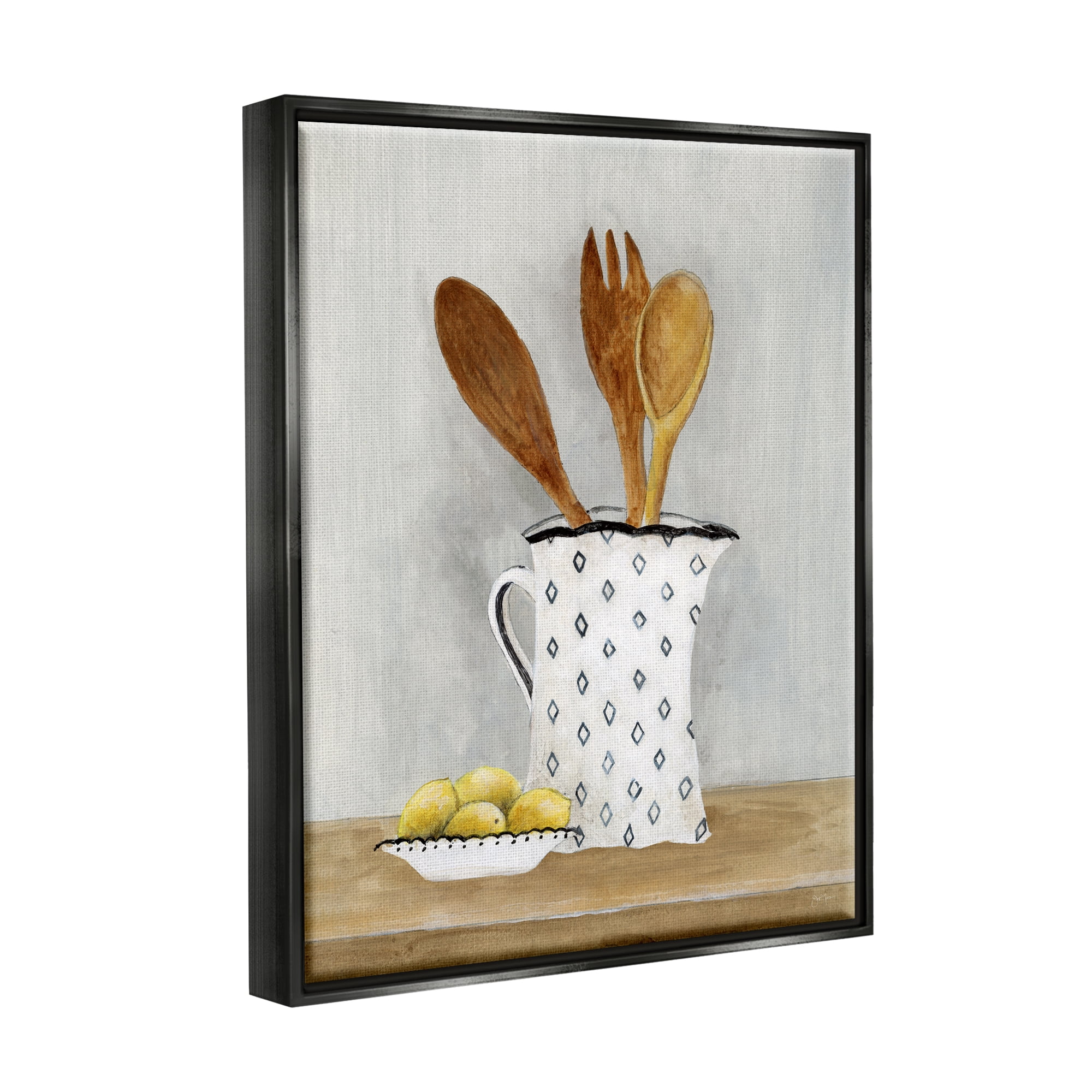 Stupell Industries Lemons & Utensils Kitchen Painting Food & Beverage Painting Black Floater Framed Art Print Wall Art
