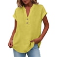 thumbnail image 2 of Womens Tops Summer Casual Solid Color V Neck Linen Short Sleeved T Shirt (No Size Label) Fashion Clothes, 2 of 5