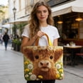 thumbnail image 7 of Vintage Quilted Tote Bag Women Lightweight Travel Bag Purse Cotton Shoulder Tote Bag-The Cow and the Dandelion, 7 of 7