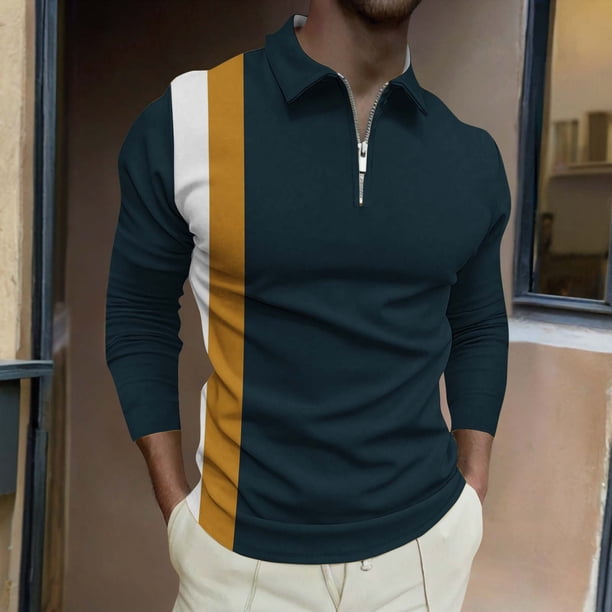 Blusa y camisa de manga larga con cuello vuelto para hombre, jersey de solapa de manga corta, top deportivo de manga corta con solapa, blusa de poliéster para hombre