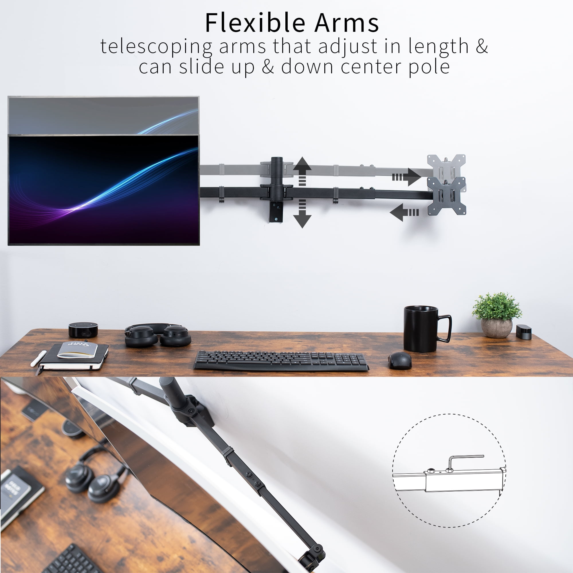 VIVO Steel Telescoping Flush Wall Mount for Dual 27" to 38" Ultra Wide Monitors