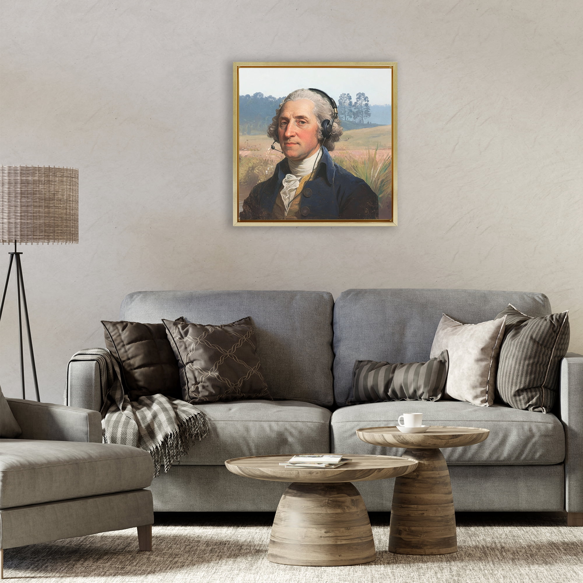 Stupell Industries Classical Gentleman with Headset Gold Framed Floater Canvas Wall Art, design by CAD Designs