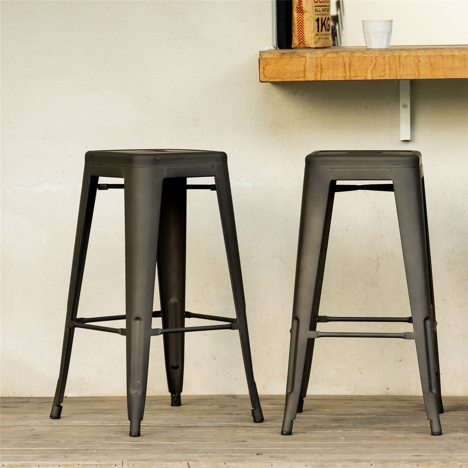 Homy Casa 29" Stackable Metal Bar Stools Set of 2, Backless Style, Gun