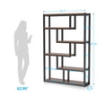 thumbnail image 3 of Spaco 6-Tier Bookshelf, 69" Industrial Etagere Bookcase with Staggered Shelves, Multi-Purpose Shelf, Brown, 3 of 4