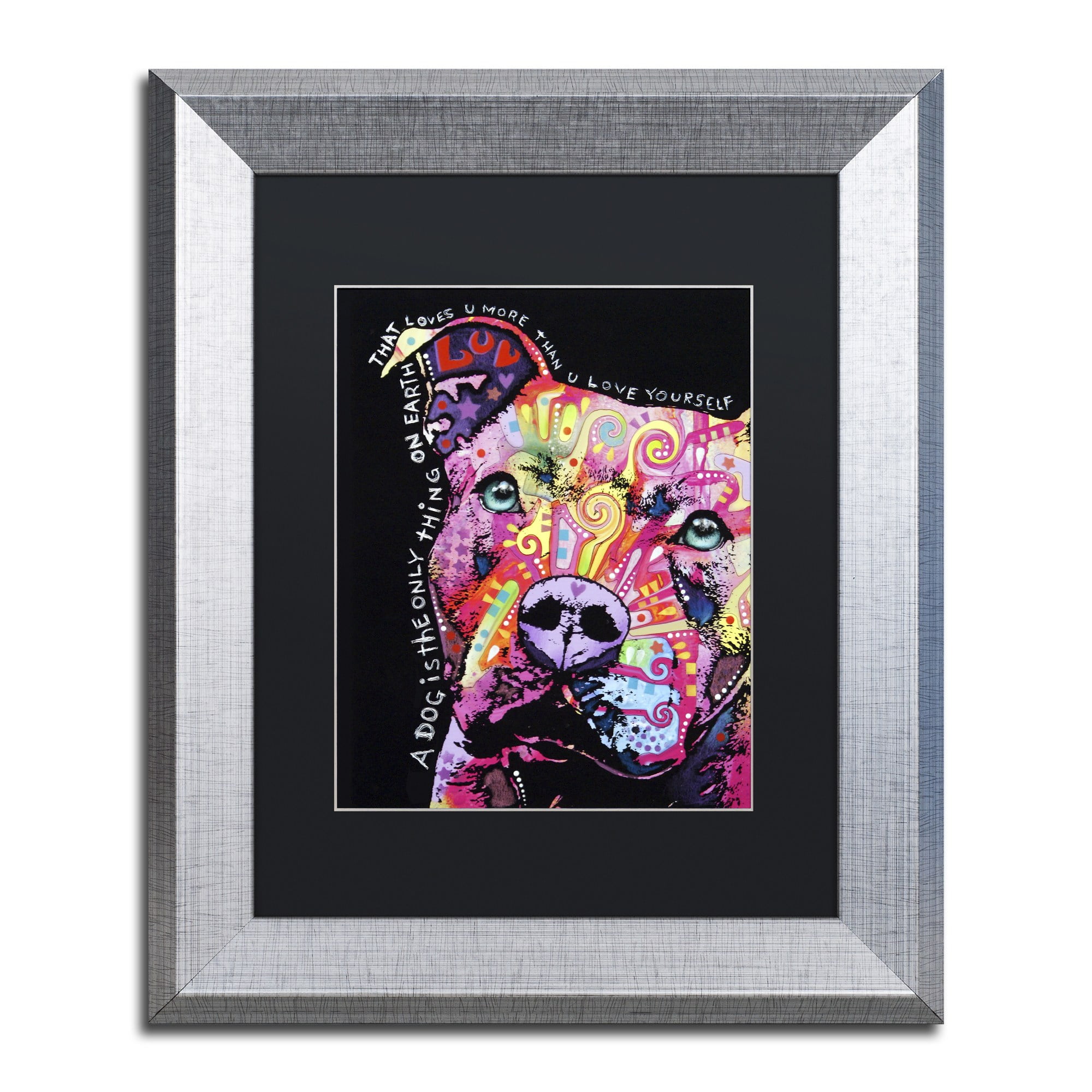 Trademark Fine Art "Thoughtful Pit Bull" Canvas Art by Dean Russo, Black Matte, Silver Frame