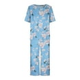 thumbnail image 5 of Summer Saving Wycnly Womens 2 Piece Pajamas Vintage Floral Print Sleepwear Outfits Set Short Sleeve Top Capris Pants Homewear Lounge Sets under $5, 5 of 7