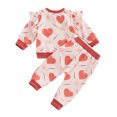 thumbnail image 3 of Okbabeha Toddler Girl Valentine's Day Sets Heart Ruffled Sweatshirt Long Pants, 3 of 8