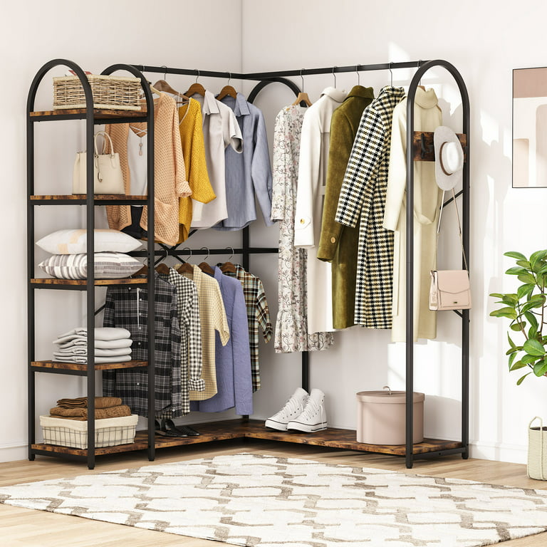 Metal Freestanding Closet Organizer, Garment Rack with Shelves and