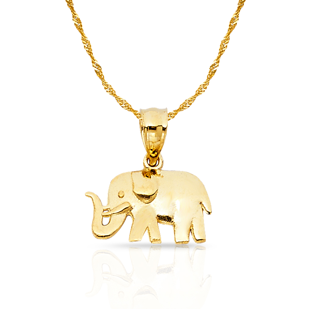 Ioka 14K Yellow Gold Elephant Charm Pendant with 1.2mm Singapore