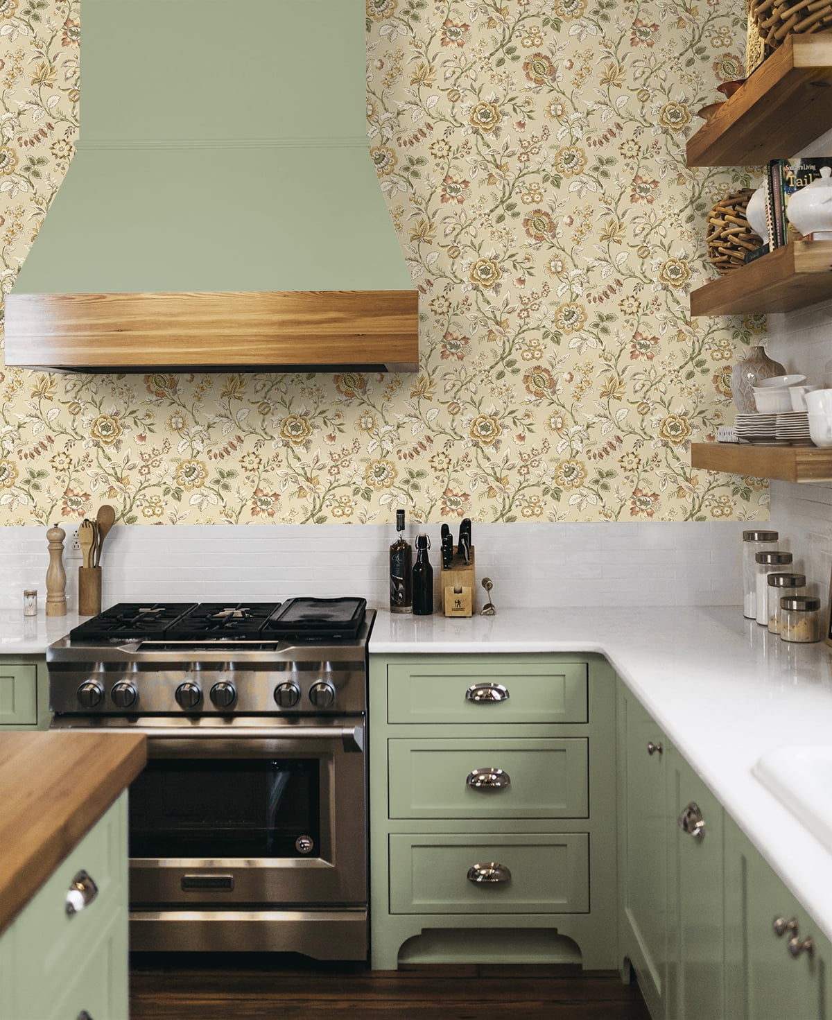 Stacy Garcia Home Latte Jacobean Floral Trail Peel and Stick Wallpaper - 20.5 in. W x 10 ft. L Roll