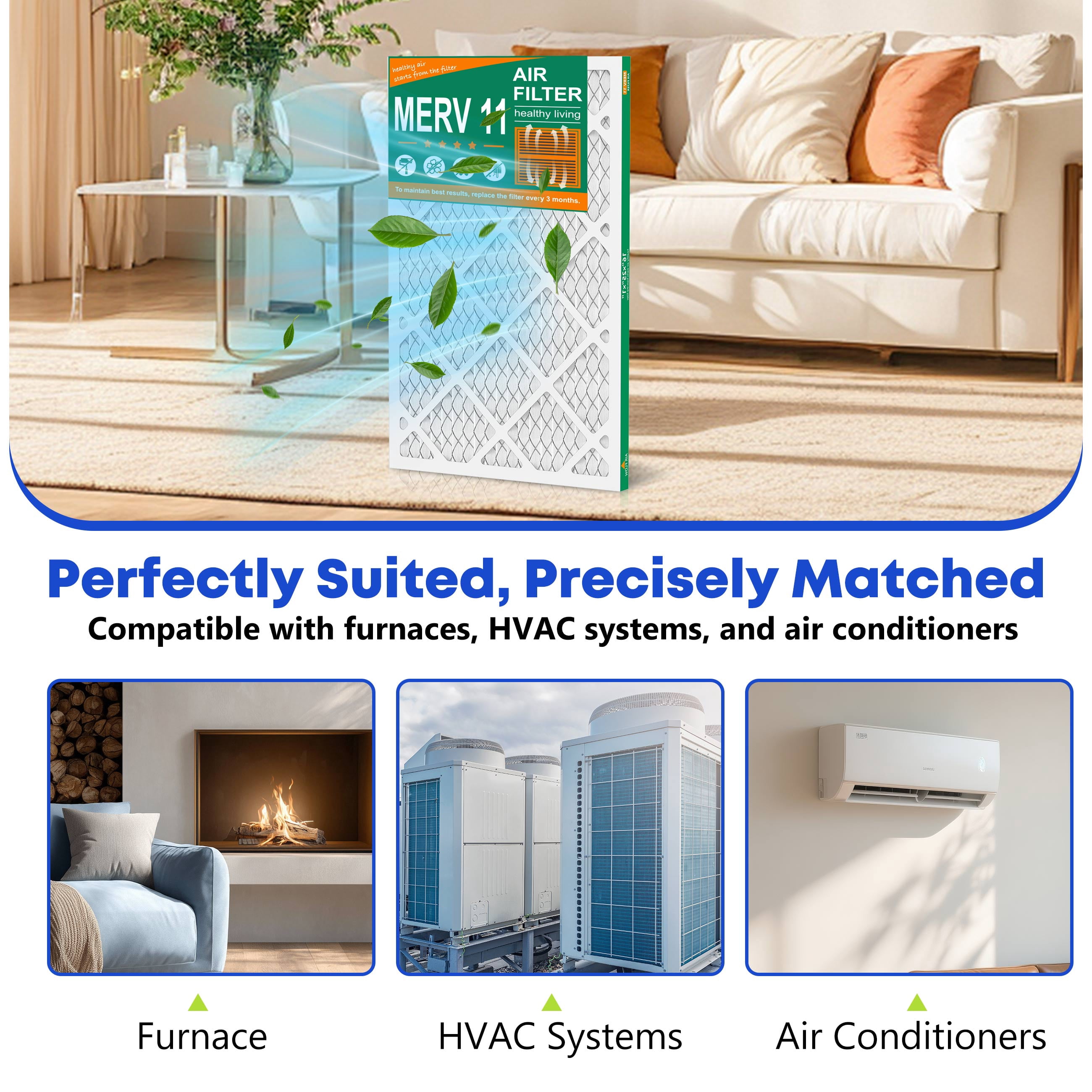 SUIXINEYI HVAC Filters 16x25x1 MPR 1000 MERV 11, Pleated AC Furnace Air Filter, Dust and Pet Dander Reduction, 4Packs