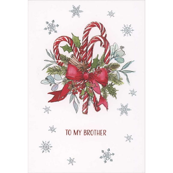 Pictura Candy Canes Wrapped in Holly, Pine Branches and Red Bow Christmas Card for Brother