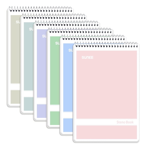Steno Pads SUNEE, 6 x 9 cm, 60 hojas, paquete de 6 con 6 colores surtidos