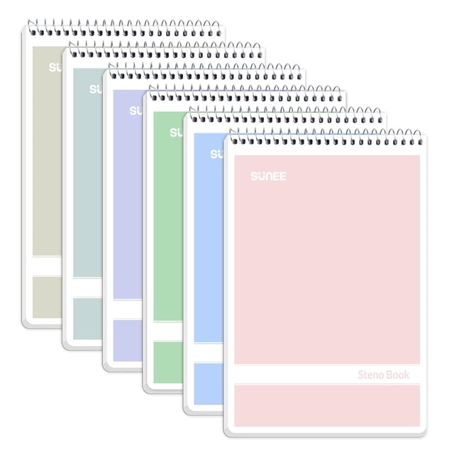 Steno Pads SUNEE, 6 x 9 cm, 60 hojas, paquete de 6 con 6 colores surtidos