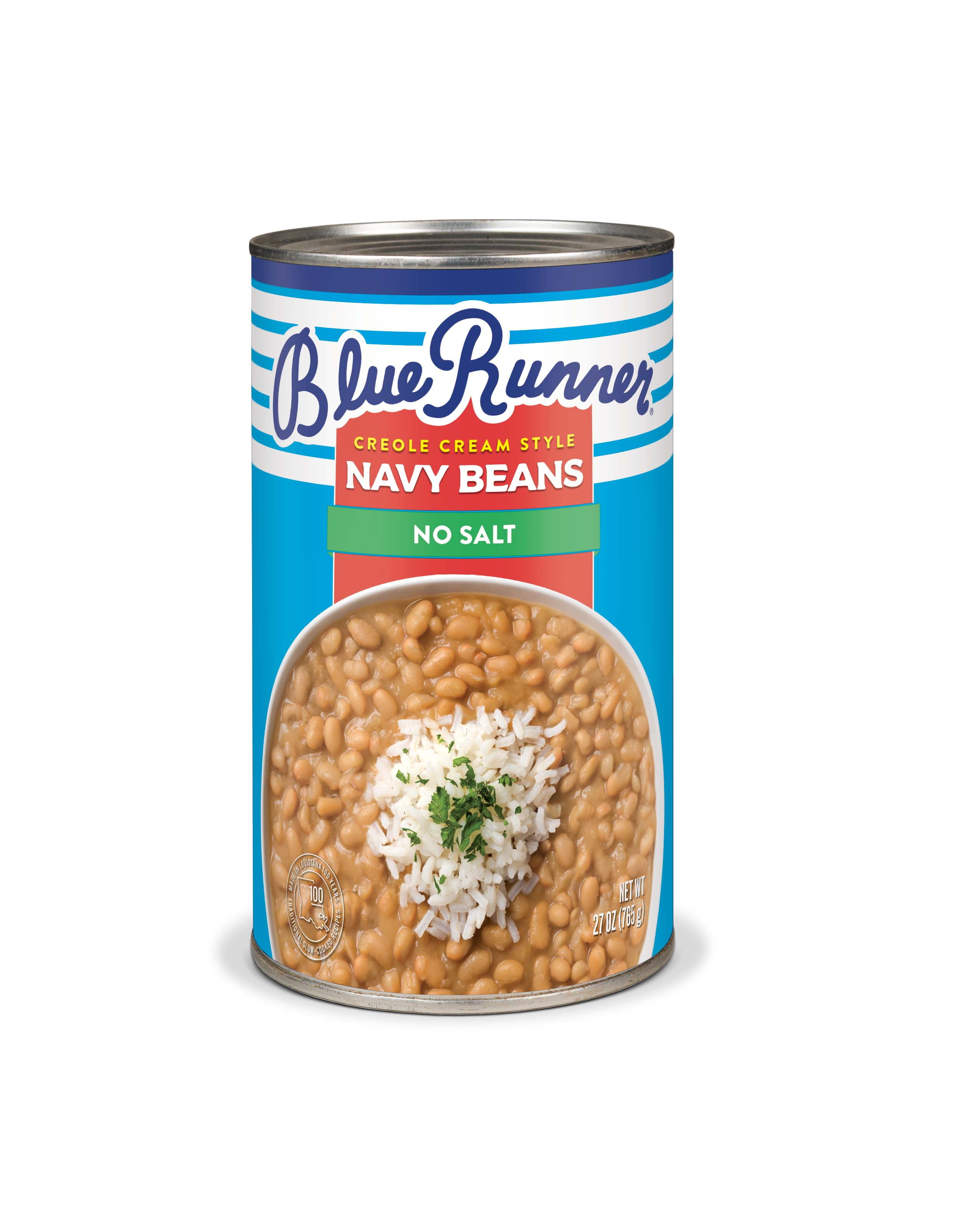 Blue Runner Creole Cream Style Navy Beans, No Salt Added, 27 oz can, Heat and Serve