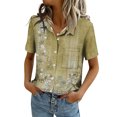 thumbnail image 2 of Dwralegc Business Casual Tops for Women Short Sleeve Button Down Shirts Work Business Casual Clothes Dressy Summer Spring Solid Color V Neck Clothing Yellow S, 2 of 5