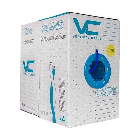 Vertical Cable 1000ft Solid Cat5E Cable - 24AWG 350MHz CMR Bare Copper Bulk Ethernet Black